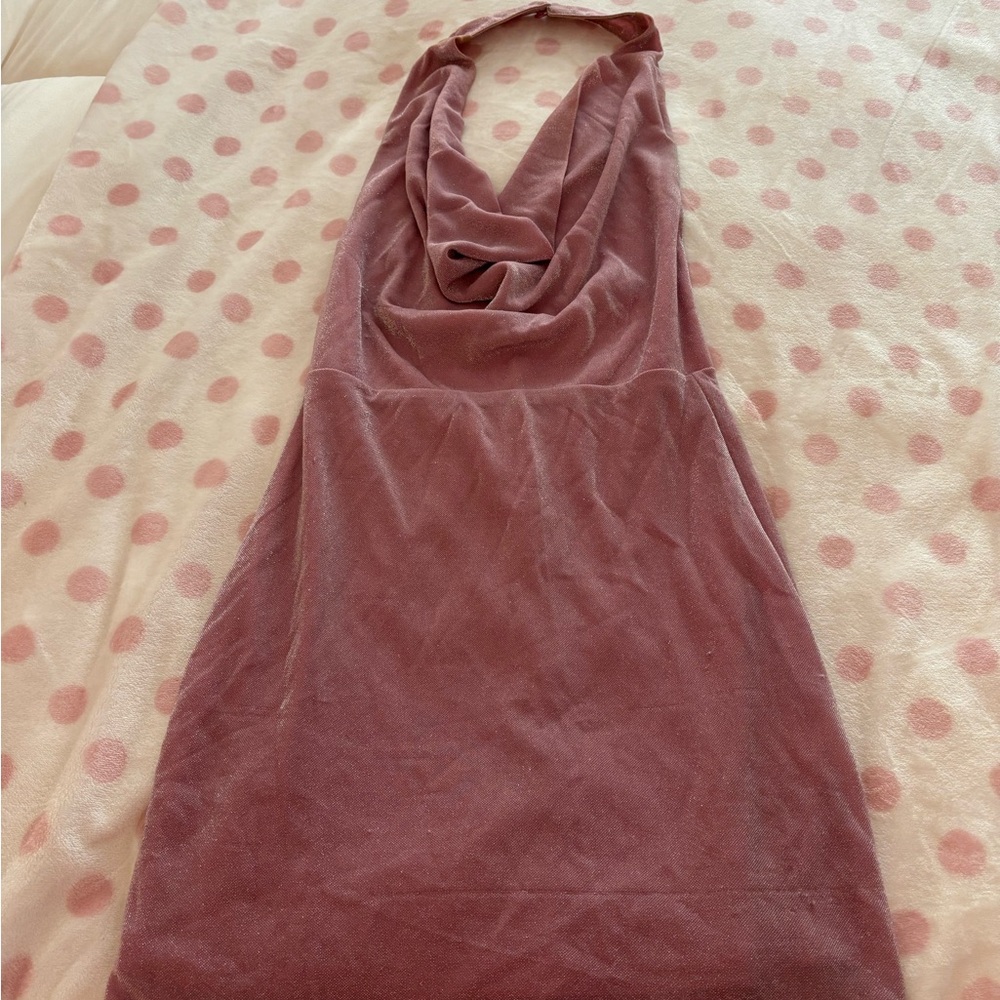 Pink Cowl Neck Halter Dress